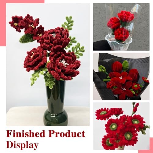 AHAMETON 620Pcs Red Series Pipe Cleaners Flower Kit,Chenille Stems Craft - Image 4