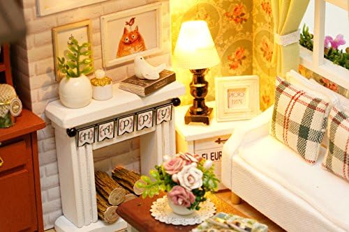 DIY Miniature Dollhouse Kits - Wooden Mini Model House with LED Lights, Tiny Furniture & Accessories – Craft Building Kits for Adults – Birthday Christmas Valentine's Gift- Happy Time - Image 3