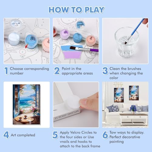 Bowetile Framed Landscape Paint by Numbers Kit for Adults, Adults' Paint-by-Number Kits on Canvas, Painting by Numbers Seaside, Acrylic Number Painting for Home Wall Decor, 8x12in - Image 5