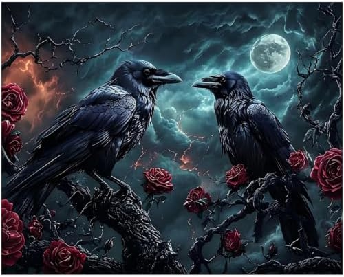Halloween Crow Paint by Numbers Kit for Adults Beginner (Without Frame) by KICHANG