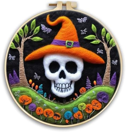 yesJRL Halloween Needle Felting Kit, Felt Painting Kits for Beginners, Skeleton Pattern Felt Painting Set with Wool, Starter Needle Felting Pad, Felting Needles, Felting Wool, Decorative Frame by yesJRL