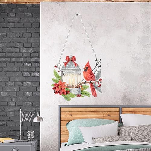 Auremi Christmas Diamond Art Pendant Kits,5D Cardinal Diamond Art Diamond Painting Hanging Kits,DIY Special Shaped Diamonds Painting Suncatcher Pendant Kit for Adults for Gift Wall Home Decor - Image 4