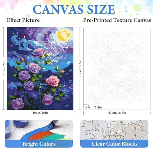 ZRIZQ Flowers Paint by Numbers Kit for Adults Beginner,Purple Rose,16x20 - Image 2