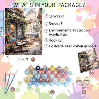 Arttoplus Street Cafe Paint by Numbers Kit for Adults Beginner 16x20 inch - Image 2