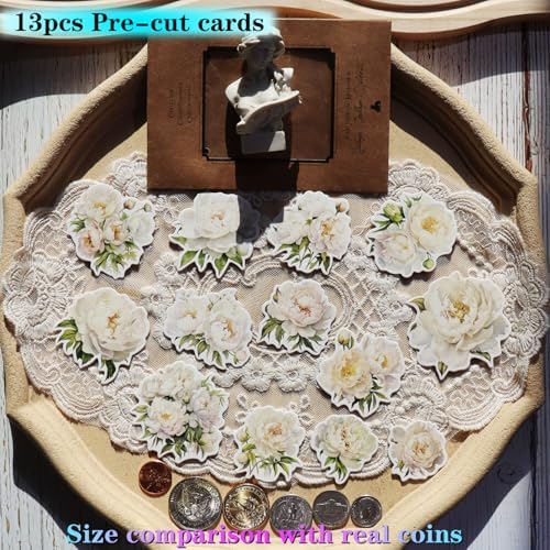 CATaireen Vintage Junk Journal Items Kit Pre Cut Paper Cards Cutout Cardstock Art Aesthetic Decor Hollow Out Craft Elements Small Embellishments Supplies for Adults Scrapbook Pack (Floral White) - Image 3