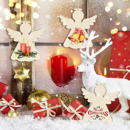 Large Christmas Wooden Ornaments to Paint 10Pcs, DIY Blank Unfinished Angel Wood Cutout Ornament for Crafts Hanging Decorations, Thanksgiving Wedding Birthday Party Decoration - Image 3