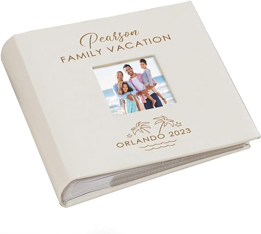 Personalized Photo Album, Custom Engraved Picture Album, Holds 200 4" x 6" Photos, Leatherette and Laser Engraved Scrapbook, Tropical Family Vacation with Palm Trees