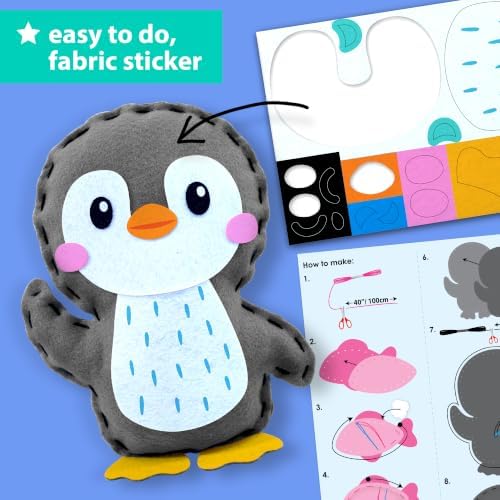 KRAFUN Beginner Sewing Kit, Sew Penguin & Fish, Pre-Cut Felt, Kids Ages 5+ - Image 5