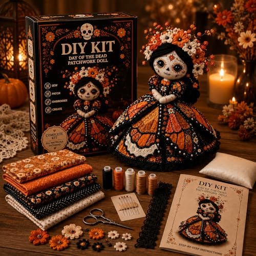 Day of the Dead Patchwork Doll DIY Kit, Halloween Sewing Craft Kit (D) by Unknown