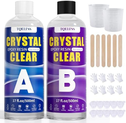 TQELFSS Epoxy Resin Kit 34 OZ, Crystal Clear Epoxy Resin Epoxy (17 OZ ×2), Fast Curing, Bubble Free, Self Leveling, No Yellowing Casting for Jewelry Making, Flower Preservation, Wood, Countertops by Unknown