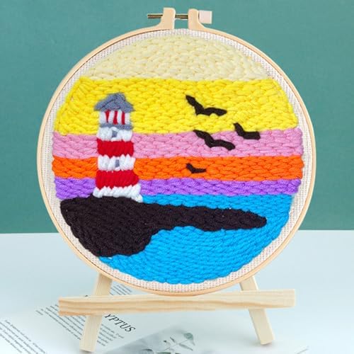 Woohome Punch Needle Kit Included Plastic Hoops, Punch Needle Cloth, Color Yarn and Punch Needle Tools for Adults, Beginners (Lighthouse and Sunset) - Image 2