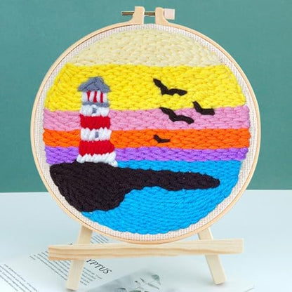 Woohome Punch Needle Kit Included Plastic Hoops, Punch Needle Cloth, Color Yarn and Punch Needle Tools for Adults, Beginners (Lighthouse and Sunset) - Image 2