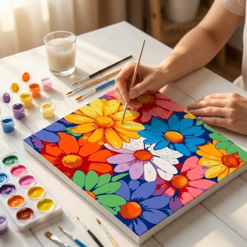 Flower Paint by Numbers Kit for Adults, DIY Canvas Oil Painting 10x10In - Image 7