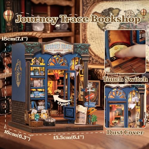 CUTEBEE Book Nook Kit - DIY Miniature House Dollhouse Kit for Adults and Teens, Booknook Tiny House Bookshelf Decor 3D Wooden Puzzle, Gifts for Family, Friends (Journey Trace Bookshop) - Image 3
