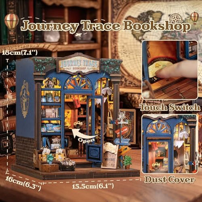 CUTEBEE Book Nook Kit - DIY Miniature House Dollhouse Kit for Adults and Teens, Booknook Tiny House Bookshelf Decor 3D Wooden Puzzle, Gifts for Family, Friends (Journey Trace Bookshop) - Image 3