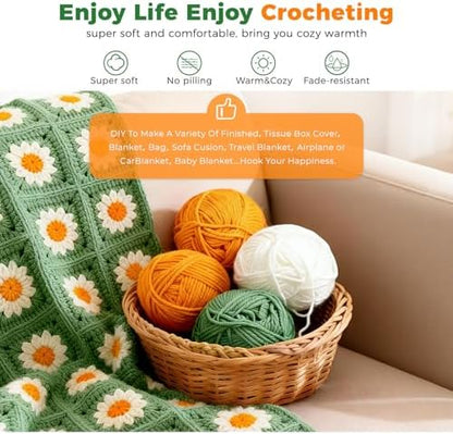 HHSarioneiro 2026 New Crochet Blanket Kit for Beginners, Easy Granny Square Crochet Kit for Adults,with Step-by-Step Instructions and Clear Videos, Includes Multiple Accessories, Gift for Craft Lovers - Image 4