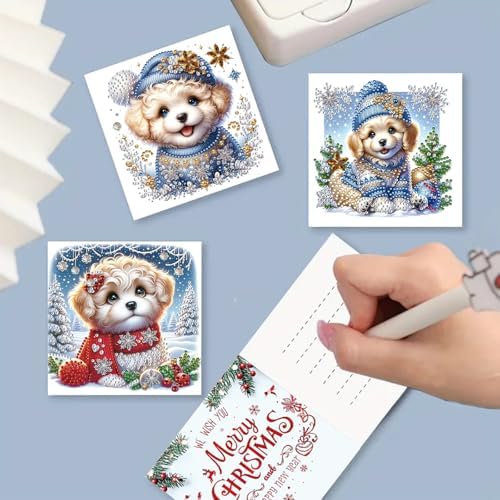 Christmas DIY Diamond Greeting Cards Set - 5D Art Painting Card Making Kits for Family Friends Handmade Gift - #06-Dog - Image 4