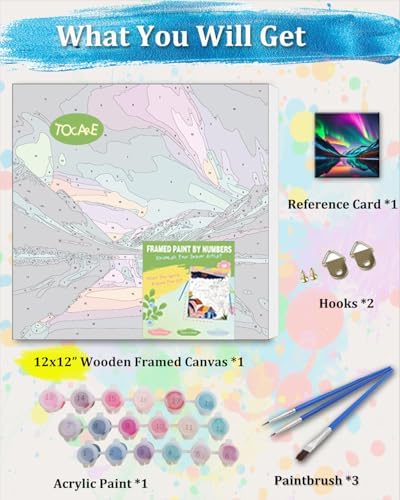 TOCARE Framed Paint by Numbers Kit for Adults Beginners,12x12inch Easy Aurora Paint by Number with Frame,Northern Lights Paint by Numbers Framed Canvas(Without Easel) - Image 3