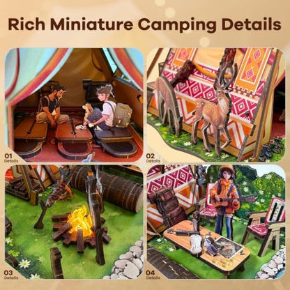 Wild Camping Miniature House Kit, 195PCS DIY Wooden Model Kit with LED Light,3D Wooden Puzzle Craft Home Decor, Gift for Teens & Adults 14+ - Image 5