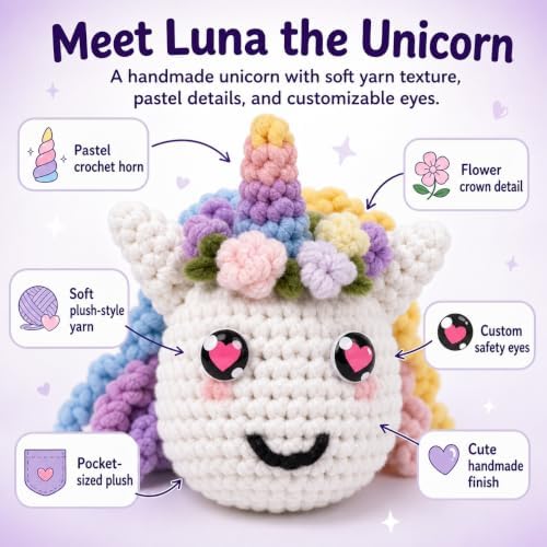 Bubbly Crochet - Luna the Unicorn Starter Kit | Includes Step-by-Step Tutorial Videos | Easy to Customize | Fun Handmade Gift and Easy Arts - Image 3