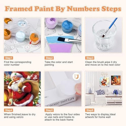 GHHKUD 4 Pack Framed Paint by Numbers Winter for Adults Beginners, DIY Christmas Holiday Paint by Numbers, Art on Canvas Gifts Home Wall Decor 8x8in - Image 4