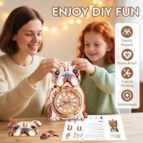 3D Wooden Puzzles for Adults-Bulldog Clock Puzzle-Adult Crafts - Image 4