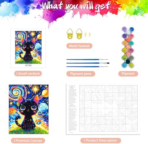 Yunnuo Paint by Numbers Kit for Adults Cat,Adult Paint by Number Kits on Canvas,Painting by Numbers for Beginners Black Cat and Starry Night,DIY Oil Painting Kit for Home Wall Decor Gift (16x20 Inch) - Image 5