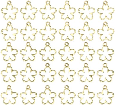 uxcell 30Pcs Alloy Open Bezel Pendants, Flower Open Back Hollow Frame Pendant Geometric for Resin Jewelry Making Earrings Necklace Bracelet DIY, Gold by uxcell