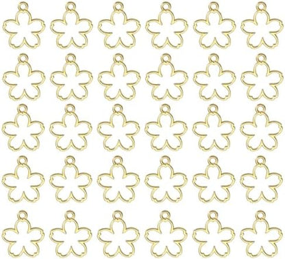 uxcell 30Pcs Alloy Open Bezel Pendants, Flower Open Back Hollow Frame Pendant Geometric for Resin Jewelry Making Earrings Necklace Bracelet DIY, Gold by uxcell