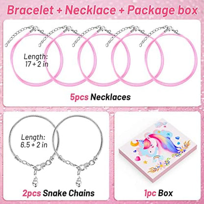 Flasoo DIY Charm Bracelet Making Kit, Jewelry Kit with Unicorn Mermaid Pink Stuff Craft Gifts for Birthday, Christmas, New Year - Image 3