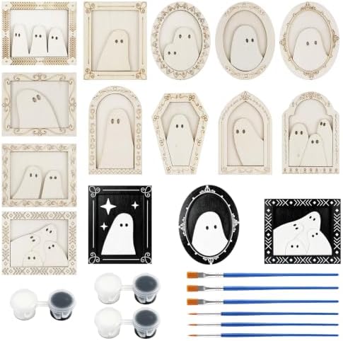 12 Sets Halloween Crafts for Adults Wood Ghost DIY Frames Decoration by Fantasyon