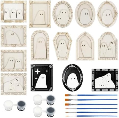 12 Sets Halloween Crafts for Adults Wood Ghost DIY Frames Decoration by Fantasyon