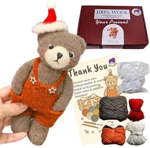 Yarnique Wool Bear Knitting Kit – Real Wool Amigurumi Kit for Adults with Video Tutorials | DIY Bear Crochet & Knitting Kit with Tools | Holiday Gift Craft Set（Overall by Unknown