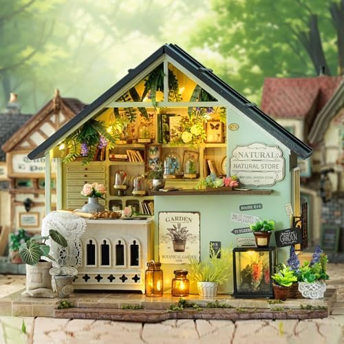 CUTEROOM Miniature House Kits for Adults, Mini Dollhouse Wooden Furniture Kit, DIY Craft Kits Creative Room Tiny House for Decoration- Plants Studio - Image 6
