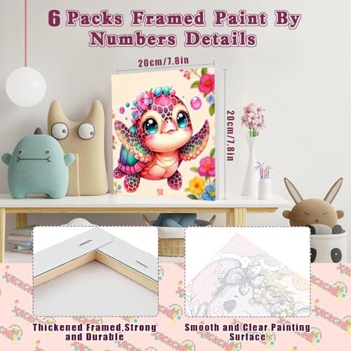 SYDYLH 6 Pack Framed Paint by Numbers Kit for Kids & Adults Beginners, Easy Animal Paint by Numbers Kits with Canvas Paints Brushes, Acrylic Oil Painting Arts and Crafts for Wall Decor 8 x 8 Inch - Image 2