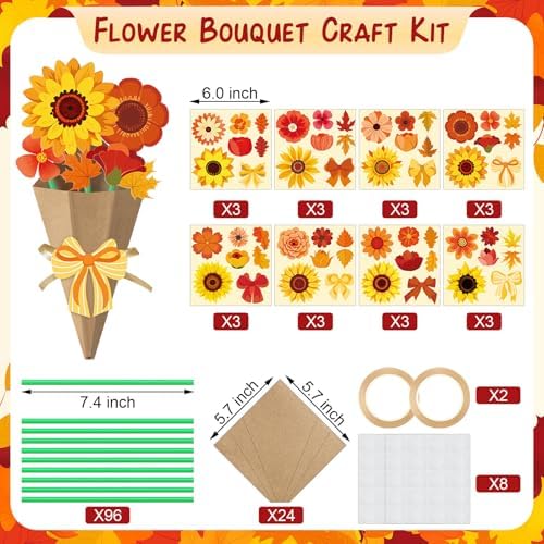 Motipuns 24 Set Sunflower Thanksgiving DIY Bouquet Craft Kit Fall Gifts - Image 3