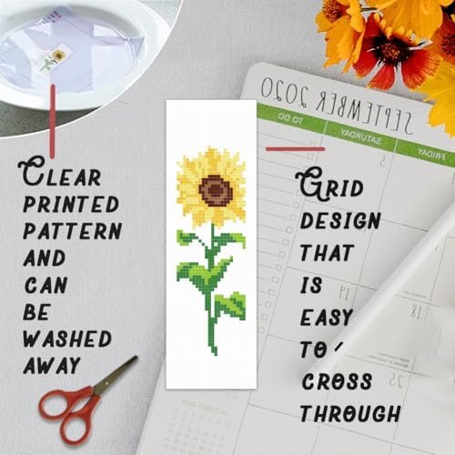 BEUNITONE 6 Pcs Flower Bookmark Cross Stitch Kits DIY Stamped Embroidery Bookmark Kit for Adults Beginner with Instructions Vivid Floral Cross Stitch Kits for DIY Crafts Book Lovers Gifts 2.4x8 in - Image 3