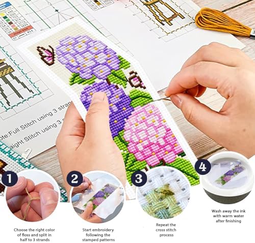 ORIGACH 6 Set Hydrangea Cross Stitch Bookmark Kit for Beginner - Image 4