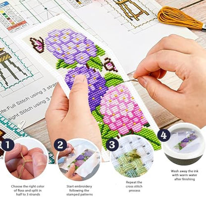 ORIGACH 6 Set Hydrangea Cross Stitch Bookmark Kit for Beginner - Image 4