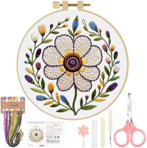 ERKOON Embroidery Kit for Beginners Adult, Cross Stitch Set Include Embroidery Cloth Hoop Threads for Craft Lover Hand Stitch with Embroidery Skill Techniques (Flower) by ERKOON