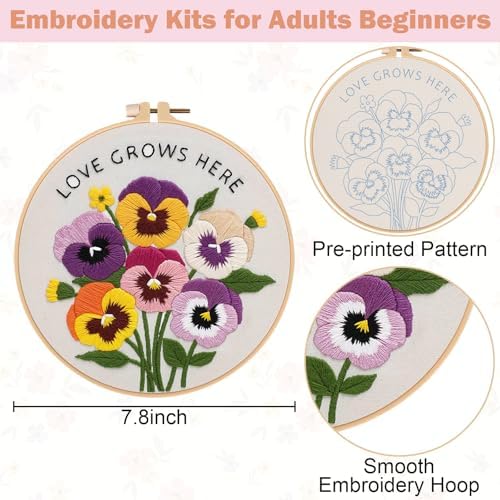 Nuberlic 3 Pack Embroidery Kit for Beginners, Floral Cross Stitch Kit - Image 4