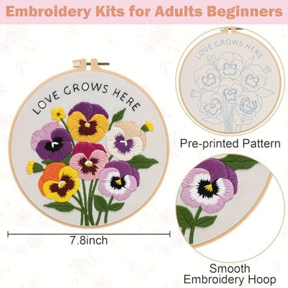 Nuberlic 3 Pack Embroidery Kit for Beginners, Floral Cross Stitch Kit - Image 4