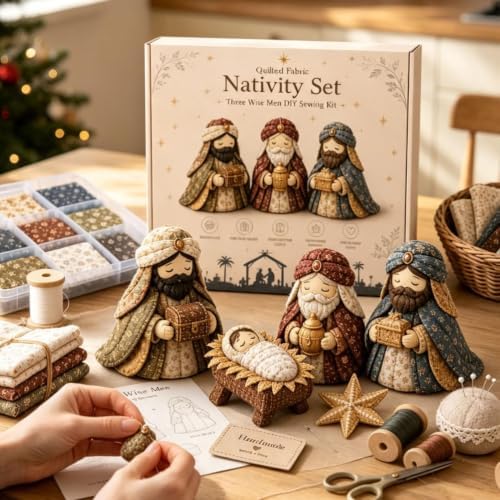 DIY Quilted Fabric Nativity Set Sewing Kit, Detailed Hand-Stitch Holy Family Manger Craft Set, Nativity Ornament Making Project for Home Display & Faith-Based Decor Creation for Adults，Type D - Image 6
