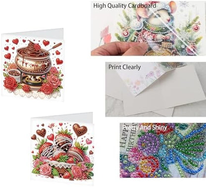 TDFERAN 6 Pack Diamond Art Kits for Adults Christmas Card Blank Cards Blank Greeting Cards Diamond Painting Note Cards with Envelopes Friendship/Anniversary Cards Thanks Cards Christmas Cake - Image 4