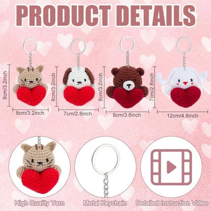 ACRNIGHEET Crochet Kit for Beginners 8 Pcs Loving Animals Keychain Crochet Kit Kinitting Kits for Beginners Adults Amigurumi Keychain Crafts for Bag Ornament Valentine's Day Gifts - Image 3