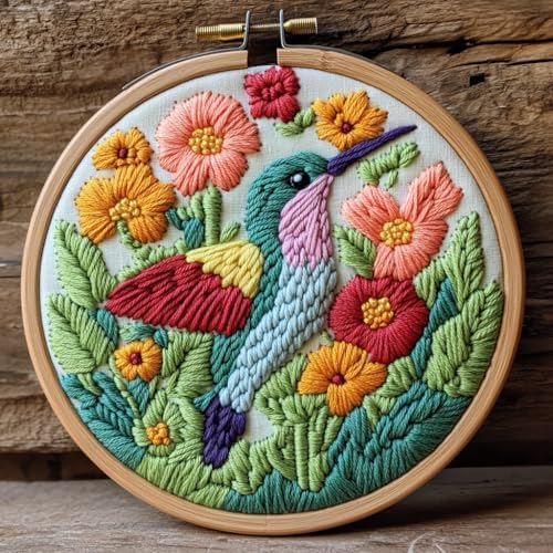 Punch Needle Kits for Beginners Hummingbird Flying in Flowers 20x20cm-13 by Unknown