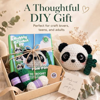 Bubbly Crochet Pom Pom the Panda Beginner Crochet Kit – DIY Plush with Custom Eyes & Bamboo Accent, Guided Tutorials & All-in-One Tools – Amigurumi Craft and Easy Arts - Image 6