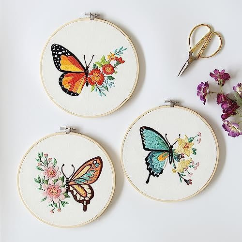 Bonroy 4 Sets Embroidery Kit for Beginners,Embroidery Art Craft Handy Sewing Include Clothes with Pattern,Embroidery Hoops, Instructions,Color Threads Needle (Butterfly) (CX-55) - Image 4