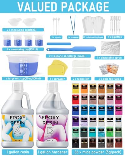 INCLY 2 Gallon Crystal Clear Epoxy Resin Kit, Casting & Coating Resin Supplies for Jewelry Making, River Table Tops, Art Painting, with 36 Colors Mica Powder, Large Silicone Cup & Sticks - Image 2