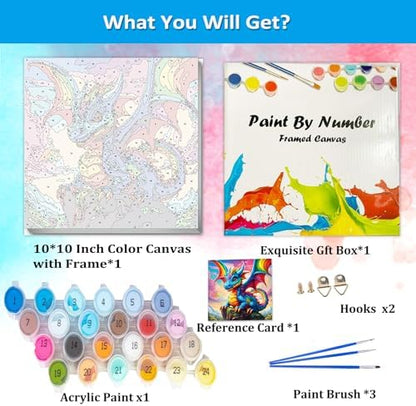 Artunion Framed Paint by Numbers Kit for Adults Beginners & Kids Ages 8-12,Dragon with Rainbow Paint by Number with Frame,Dragon Paint by Numbers Kit on Canvas 10 * 10 Inch Without Easel - Image 3